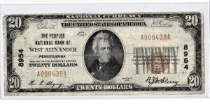 $20 1929 T1 National WEST ALEXANDER Pennsylvania PA Ɋ󏭂ȍ 10 !