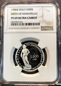 1986年 イタリア シルバー 500リラ ドナテッロ誕生 NGC PF 69 ウルトラカメオ レア トップポップ
