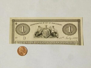 印刷業者プルーフ 1892 No. D ユニオン バンク オブ スコットランド Ltd ユニフェイス 1 ポンド紙幣 #3*