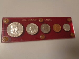 アメリカ 1954 - 1 セントからのプルーフ セット - 銀貨 50 セント、プルーフ - 希少!-