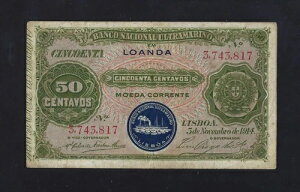 |gK PORTUGESE AS 50 CENTAVOS 1914 P-45 A VF V[ ^Cv II