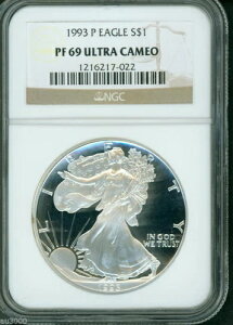 1993-P �A�����J�� �V���o�[ �C�[�O�� ASE NGC S$1 PF69 PR69 �v���[�t �v���~�A���i�� PQ