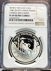 1986年 キプロス シルバー 1ポンド キプロス ワイルドシープ NGC PF 69 ウルトラカメオ 希少
