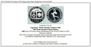 (4)1984年サラエボ冬季オリンピックフィギュアスケートコイン(プルーフ)証明書付き