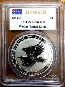 2014-P オーストラリア 1ドル ウェッジテールイーグル PCGS Gem BU ジョン・マーカンティのサイン入り
