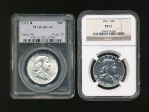 2 - �F��V���o�[�n�[�t�h���A50�Z���g�R�C�� 1961 PF66 & 1962D MS64 z