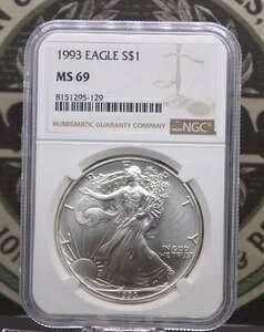 1993 �N�A�����J�� �V���o�[ �C�[�O�� $1 NGC MS69 #129 East Coast Coin & Collectables, Inc.