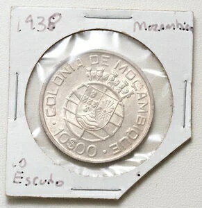 1938 ポルトガル モザンビーク シルバー 10 エスクード コイン