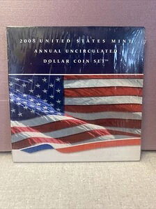 2008 年米国造幣局発行の未流通ドル硬貨セット - 未開封/未密封。