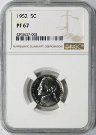 1952年 プルーフ 5セント ジェファーソンニッケル NGC PF67