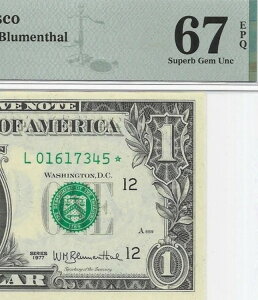 1977年 1ドル サンフランシスコ *スター* ?? FRN. PMG 極上 GEM 未流通 67 EPQ 紙幣