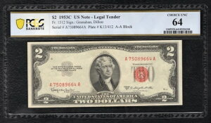 FR. 1512 1953-C 2�h�� �A�����J���O���@��ʉ� ���� PCGS �����ʎ���-64