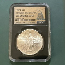 1989年- D Congess Bicentennial 1ドル ジェム 未流通 NGC 90% シルバー