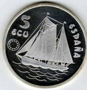 1993�N �X�y�C�� ��^ 42mm 1�I���X �V���o�[ �v���[�t 5 Ecu ���D/�h���E�t�@���E�f�E�{���{��