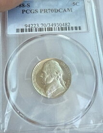 1988-S ジェファーソン プルーフ 5 セント ~ PCGS PR70 DCAM ~ ライト トーン? ~ 取引用のハード デート!