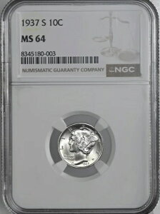 1937-S 10�Z���g �}�[�L�����[��݁u�T���t�����V�X�R�����ǁvNGC MS64 #8345180-003