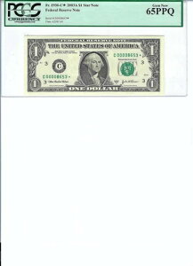 2003 $1 FRN FR1930-C* PCGS 65 Gem PPQAtBftBA * L S/N C00008653*!!!