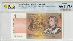 オーストラリア 1977年 1ドル PCGS認定紙幣 UNC 66 Gem PPQ Pick 42セント