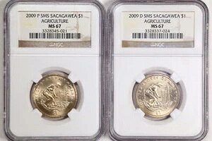 2009-P & D SMS $1 �T�J�K�E�B�A�_�ƃh�� MS67 NGC 2���Z�b�g �R�C�� ���b�g 3328345-021