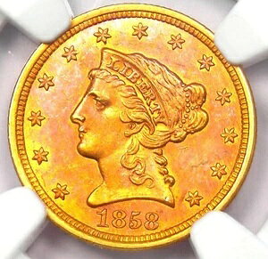 1858�N ���o�e�B�S�[���h�N�H�[�^�[�C�[�O�� 2.50�h���R�C�� - NGC �����ʏڍ� (UNC MS)