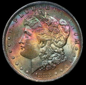 1883年 O モルガン ダラー PCGS MS62 CAC レインボートーン 非常に魅力的な色調