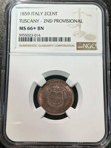 1859N C^ÃgXJ[i MS66+ BN 2 Centesimi NGC C 82 gbvO[h! !