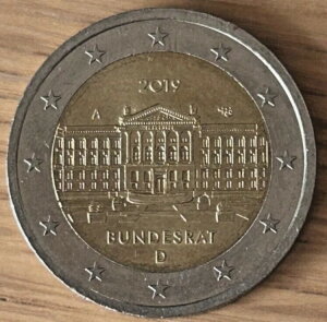 2ユーロ記念硬貨「連邦評議会」2019年A、プロイセンの邸宅をモチーフにした、希少品、-