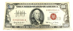 1966年 100ドル レッドシール 米国紙幣 100ドル紙幣 Aブロック ボストン A 低 #