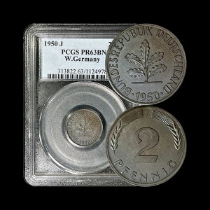 �h�C�c�B1950�N�A2 Pfennig�AJ - PCGS PR63 - �g�b�v�|�b�v?? �n���u���N�v���[�t ��