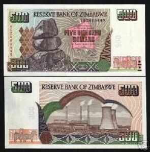ジンバブエ 500 ドル P-11a 2001 *TA* 交換 UNC ジンバブエ ゼブラ レアノート