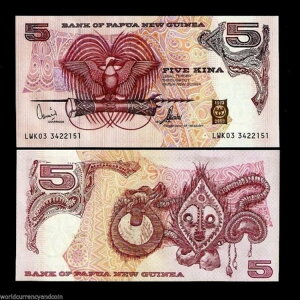 パプアニューギニア 5 キナ P-27 A 2003年 希少 30周年記念 バード UNC ノート
