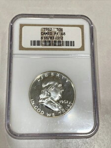 1962年 NGC PF68 カメオ シルバー プルーフ フランクリン ハーフダラー ブライトホワイト コイン 50セント