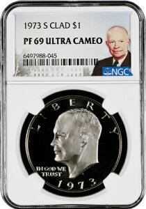 1973 S AC[n[ IKE LABEL CLAD $1 h PF69 Eg JI UCAM DCAM NGC 3326