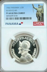 1966年 パナマ シルバー 1/2 バルボア S1/2B NGC PF 68 ウルトラカメオ 素晴らしい高品位