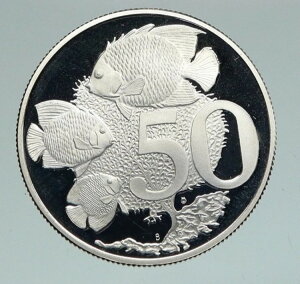 1976年 ケイマン諸島 英国 エリザベス2世 オールドプルーフ シルバー 50セントコイン i91064