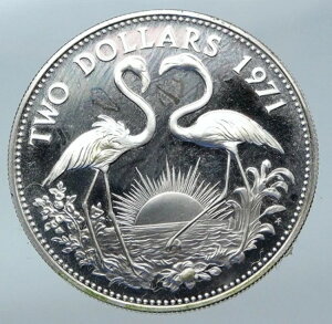 1971年 バハマ エリザベス2世 フラミンゴ鳥 プルーフシルバー 2ドルコイン i85534