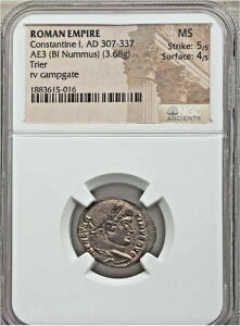 ���[�}�鍑 �R���X�^���e�B�k�X 1 �� AD 307-337 AE3 BI Nummus 3.68g �g���[�A ���A �R�C�� !!