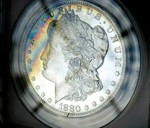 モーガン シルバー ドル 1880 S PCGS MS 63 PL VAM 55 レア モンスター レインボー ネオン PQ