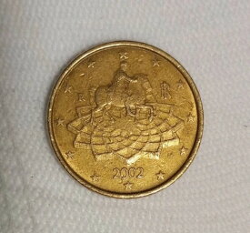 2002年イタリア50セントユーロ硬貨 - 初版。希少コイン。