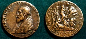 教皇マルチェロ2世記念メダル 1555年 鋳造ブロンズ 非常に希少 R 3