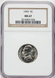 1965 MS 67 NGC 米国 / アメリカ合衆国 5セント ジェファーソン ニッケル - 素晴らしいコイン、非常に希少