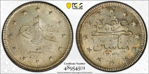�g���R - �I�X�}���鍑�A2 �N���V���E���n���h V 1327/3 AH �}�i�X�e�B�[�� (S) PCGS MS 63�A��