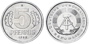 DDR 5 Pfennig 1982 A ���̏�Ԃł͔��Ɋ� Prf.-St. Matte 122172