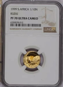 1999年南アフリカ産金貨 1/10オンス クーズー NGC PF70 ウルトラカメオ。ポップ7!
