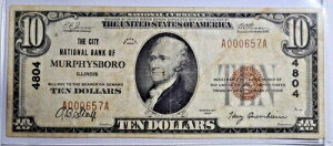 1929 �N $10 Ty 1 The City National Bnk of Murphysboro, IL - Ch. #4804 VF! �󏭕i!