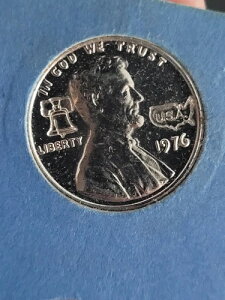 希少な1976年製 銀メッキ 1セント リンカーン記念館(アメリカ合衆国と自由の鐘付き)