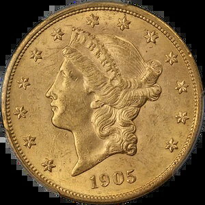 1905-P ���o�e�B�S�[���h 20�h�� PCGS MS62 �������O�� ����������