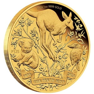 1オンス 100ドル オーストラリア金貨 パース造幣局 - 125周年記念プルーフ証明書、箱入り -