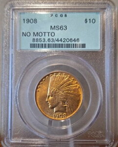 1908�N NM ���b�g�[�Ȃ� 10�h������ �C���f�B�A�� PCGS MS63 OGH