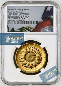 �v���Z�[�� 2025 W �S�[���h �v���[�t �A�����J�� ���o�e�B $100 NGC PF70 �I�N���z�} ANA �V���[ �����[�X